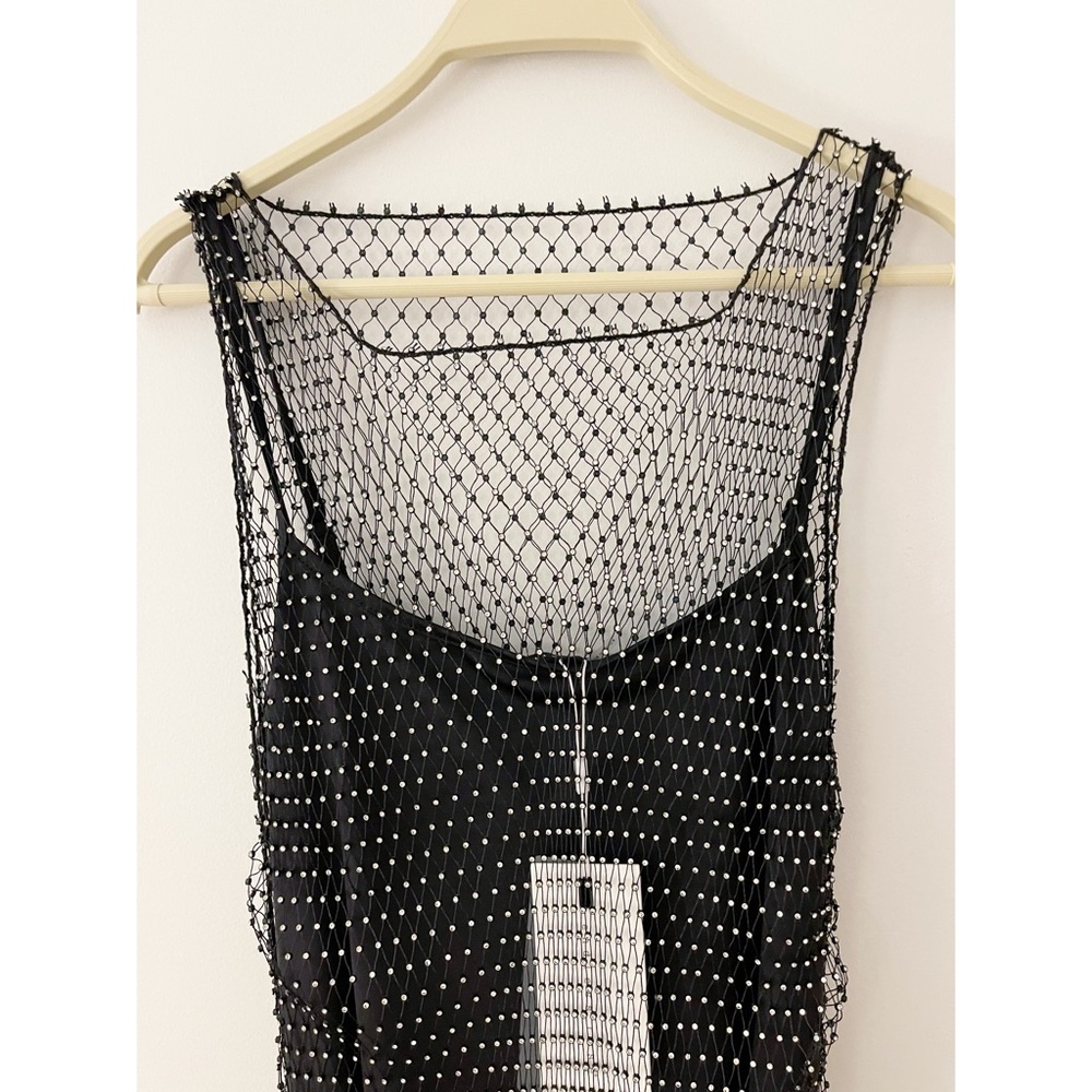 ENDLESS ROSE ~ Embellishment Mini Dress ~ Black Fishnet with Rhinestones - Picture 10 of 15